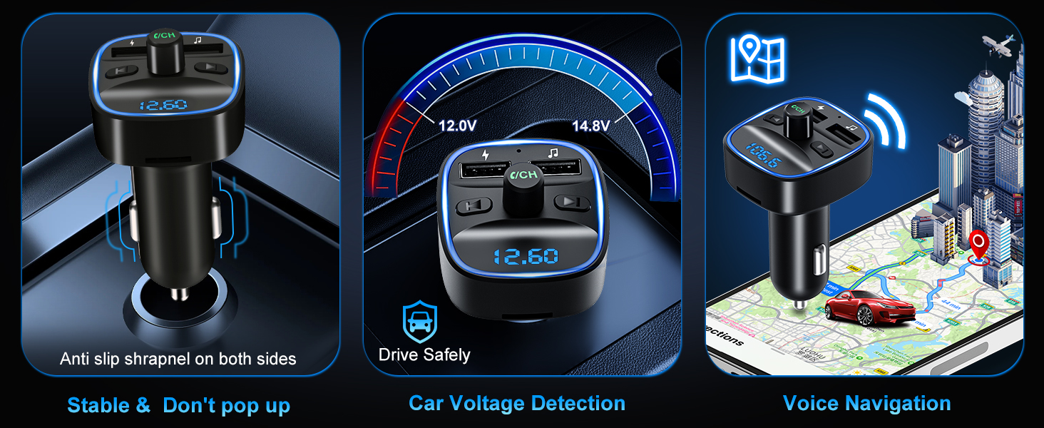Bluetooth 5.3 FM Transmitter Wireless Car Radio Adapter with 2 USB Pot FM Bluetooth Transmitter