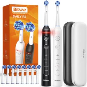 Bitvae Rotating Electric Toothbrush 2 Packs for Adults with Pressure Sensor