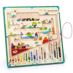 AmyBenton Wooden Magnetic Maze - Fine Motor Skills Montessori Toys - Magnetic Colour and Number Maze for 3 4 5 6 Year Olds - Sorting Counting Color Matching Toy for Girls Boys
