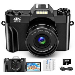 Digital Camera 4K 56MP UHD Vlogging Camera with 3'' 180° Flip Screen