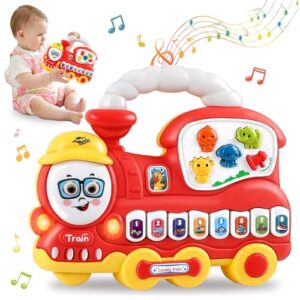 Baby Toys 6 to 12 Months Red Train Musical Piano Toys for 1 Year Old Boys Girls Sensory Early Learning Piano Keyboard Light Up Infant Gifts Toy for 6 9 12 18 Months Toddler Kids Christmas Birthday