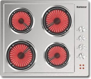 Stainless Steel Ceramic Hob，Karinear 4 Zone Knob Ceramic Electric Hob 60cm