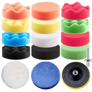 SIQUK 16 Pieces Polishing Pads Kit 3 Inch Wax Buffing Pads Car Foam Polishing Pads for Drill Buffer Polisher Attachment