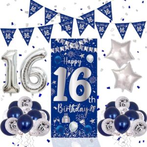 16th Birthday Decorations Blue and Silver