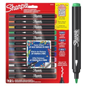 Sharpie Creative Marker Acrylic Paint Pens | Water-Based Paint Markers | No-Bleed Ink Writes on Most Surfaces | Bullet Tip | Assorted Colours | 12 Cou