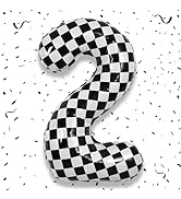 TNYKER Black and White Checkered Balloon Number 1, 40 Inch Number 1 Foil Balloons Decor, Large He...