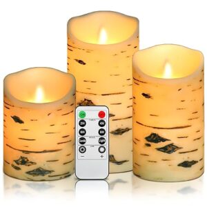 Da by Birch Bark Flameless Candles with Remote Control and Timer Battery Operated Candles Pillar Fake LED Candles 10CM.12.5CM.15CM Candles Set of 3