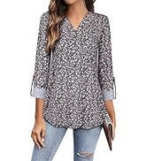 Syphiby Womens Tops 3/4 Sleeve Shirt V Neck Blouses Loose Dressy Casual Tunic Tops