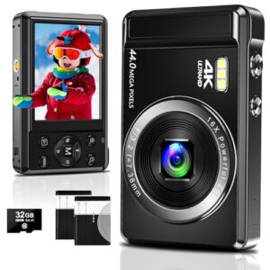 Digital Camera 4K 44MP Compact Digital Camera with 32GB SD Card for Photography