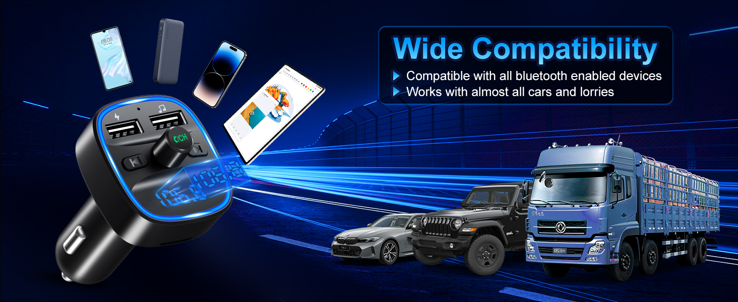 Bluetooth 5.3 Transmitter Car Radio Adapter, Wireless FM Bluetooth Transmitter Receiver Car Kit