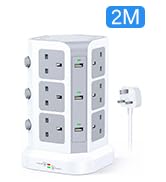 Tower Extension Lead With 5M Cable by KOOSLA, [13A 3250W] Surge Protector - 12 AC Outlets & 6 USB...