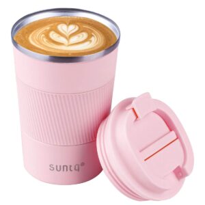 SUNTQ Reusable Coffee Cups Travel - Coffee Travel Mug with Leakproof Lid - Thermal Mug Insulated Cup - Stainless Steel Travel Cup with Rubber Grip - for Hot and Cold Drinks