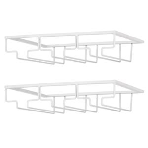 FOMANSH Wine Glass Rack - Under Cabinet Stemware Wine Glass Holder Glasses Storage Hanger 2 Pack Metal Organizer for Bar Kitchen White
