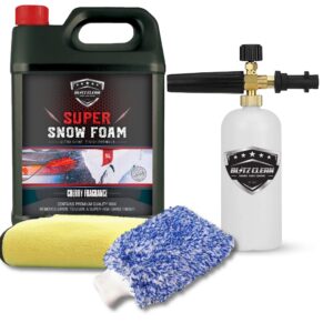 Snow Foam Plus Cannon Full Kit Inc Wash Mitt & Drying Cloth Wash Detailing Valeting Kit For Car Van Caravan 5L Super Thick Pre Wash With Karcher K Range Snow Cannon Lance (Cherry)