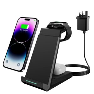 Wireless Charger 3 in 1 - ADADPU 15W Fast Charging Station for Apple Watch Series 9/8/7/6/SE/5/4/3/2 Charger Stand for Multiple Devices iPhone 15/14/13/12/11 Pro Max/XS/XR/X/8 Airpods Pro