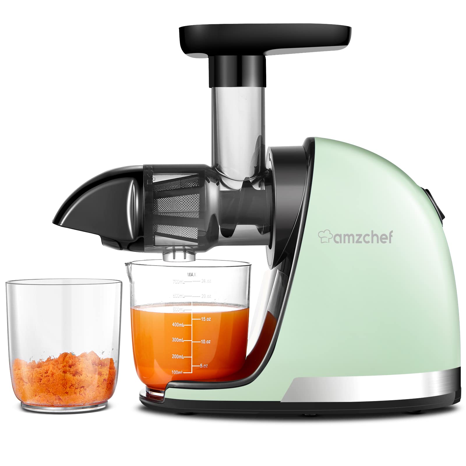 AMZCHEF Juicer Machines - Cold Press Slow Juicer - Masticating Juicer for Whole Fruits and Vegetables - Delicate Chew No Need to Filter - BPA Free Juice Extractor with 2 Cups and Brush - Green            [Energy Class A+++]