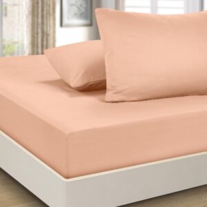 Imperial Rooms Fitted Sheet 40 Cm - Extra Deep Brushed Microfiber Bed Sheets Easy Care Soft Fitted Bed Sheet - Shrinkage and Fade Resistant (Peach