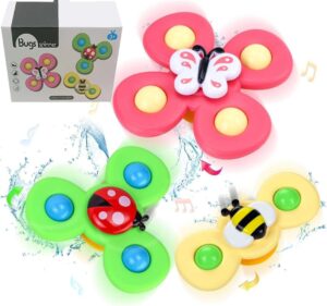 SYLQA Suction Cup Spinner Toys 3 Pcs - Soft Spinning Toy - Baby Sensory Bath Toy - Kids Stress and Anxiety Relief Spinning Toy for Early Education- Spinning Top Travel Toy- Gift for Toddler Boy Girl