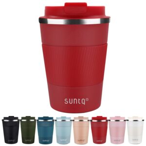 SUNTQ Reusable Coffee Cups Travel - Coffee Travel Mug with Leakproof Lid - Thermal Mug Insulated Cup - Stainless Steel Travel Cup with Rubber Grip - for Hot and Cold Drinks
