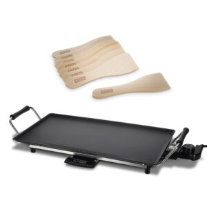 LIVIVO Teppanyaki Grill Large Solid Electric 2kW Griddle with Wooden Spatulas for Fun and Healthy Tabletop Dining (Large)