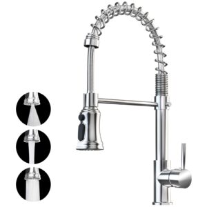 ZHZIRO Kitchen Sink Mixer Tap with 360° Swivel Pull Down Sprayer Commercial Single Handle Tap Cold and Hot 3-Modes Spray with Standard Fittings Chrome