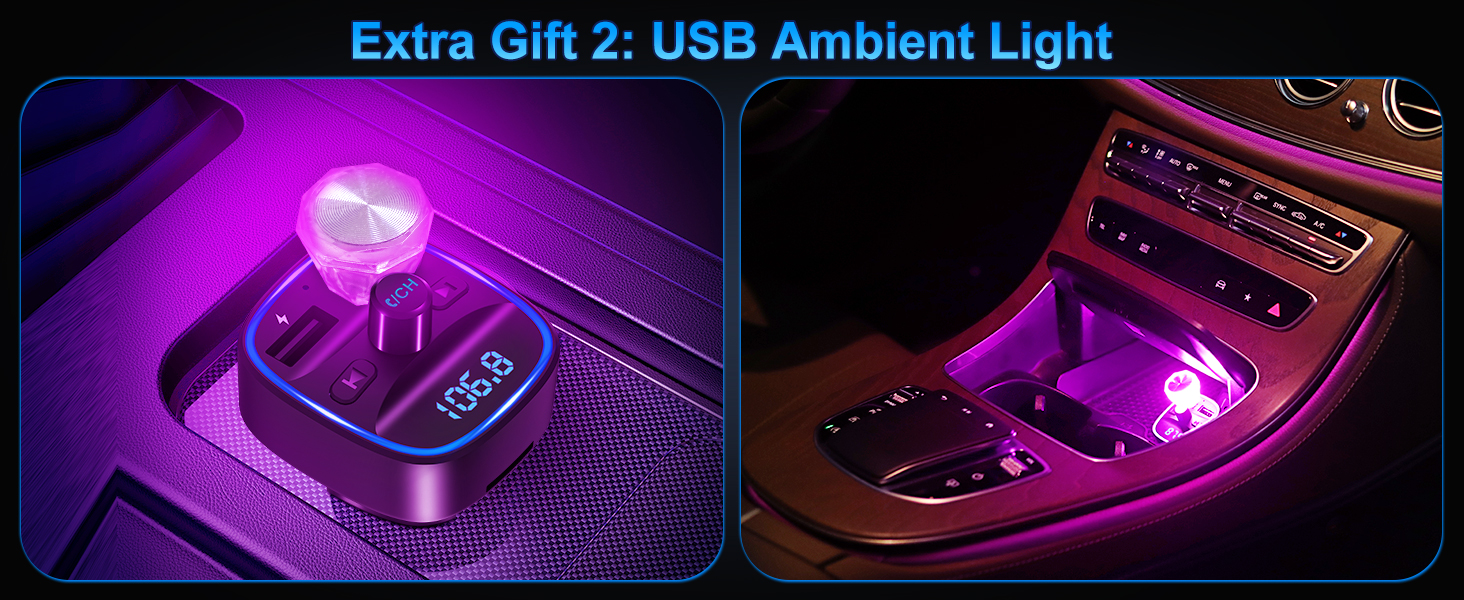 Bluetooth 5.3 Transmitter Wireless Car Radio Adapter with 2 USB Pot, FM Bluetooth Transmitter