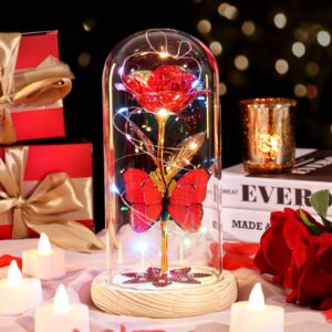 Mothers Day Rose Gifts for Mum from Daughter Son Galaxy Colorful Rose Crystal Rainbow Flower Birthday Gifts for Women Her Mum Girlfriend Grandma Wife Sister Anniversary Light Up Flower In Glass Dome