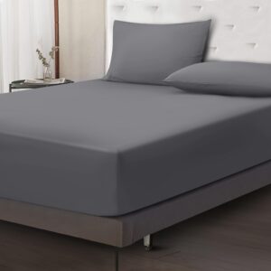 Moonlight Bedding Double Fitted Sheet 40 Cm Extra Deep Pocket Grey Bed Sheets 16 inch Ultra Soft Bottom Sheet Brushed Microfiber Breathable Shrinkage and Fade Resista