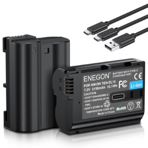 ENEGON EN-EL15/EL15a/b/c USB C Direct Charging Replacement Batteries 2100mAh (2-Pack) with 2 in 1 USB-C Charging Cable for Nikon D7100