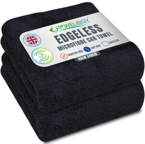 Towelogy® 2 Pack Edgeless Microfibre Cloths Extremely Absorbent Car Cleaning Towels 40x40cm Perfect For Detailing (Black)