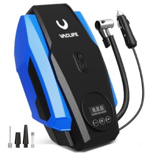 VacLife Car Tyre Inflator Air Compressor - Car Tyre Pump - 12V DC Compact Portable Air Compressor with Auto Shutoff Function - Multipurpose Car Accessory with LED Light