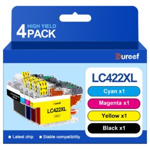 Gureef LC422XL Ink Cartridges Replacement for Brother LC422 XL LC-422XLVAL Ink Cartridges for Brother MFC-J5740DW MFC-J5340DW MFC-J6540DW MFC-J5345DW MFC-J6940DW (Black Cyan Magenta Yellow