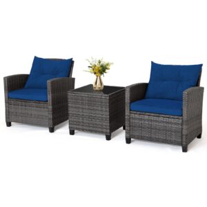 COSTWAY 3 Pieces Patio Rattan Bistro Set