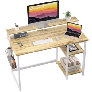 GreenForest Computer Desk with Full Monitor Stand and Reversible Storage Shelves