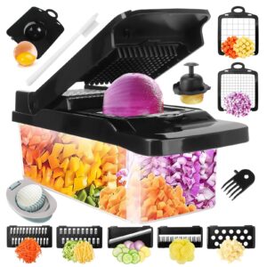 SunnySanji Vegetable Chopper 15 in 1 Food Chopper，Veggie Chopper with Container，Onion Chopper，Mandoline Slicer & Cheese Grater ，Multi Blade Vegetable Cutter & Veggie Dicer