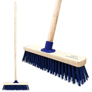 18” Stiff Broom Outdoor Stiff Yard Brush with Stiff PVC Hard Bristle Brush Durable Support Bracket & 120cm Wooden Brush Handle Heavy Duty Broom Yard Brush Outdoor Garden Sweeping Brush