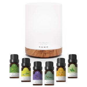 ASAKUKI 300ml Aroma Diffuser for Essential Oils with 6Pcs*10ml Pure Essential Oil Gift Set
