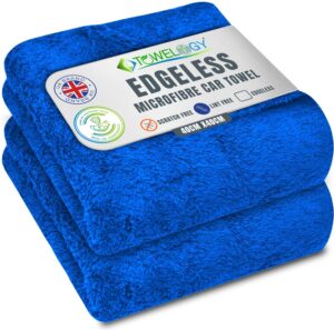 Towelogy® 2 Pack Edgeless Microfibre Cloths Extremely Absorbent Car Cleaning Towels 40x40cm Perfect For Detailing (Blue)