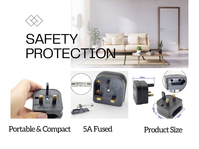 EU Plug to UK Socket Adaptor, EU to UK Plug Adaptor with 5A Fuse, Type C EU Plug to Type G UK