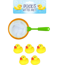 5 Mini Yellow Rubber Ducks with Fishing Net