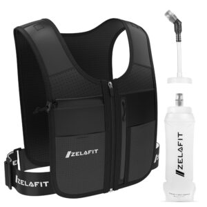 ZelaFit® Running Hydration Vest with 500ml Running Water Bottle | Waterproof Phone Pouch | Key Holder | Reflective Running Vest | Adjustable Waistband | 8 Pockets for Running Accessories - Men & Wome