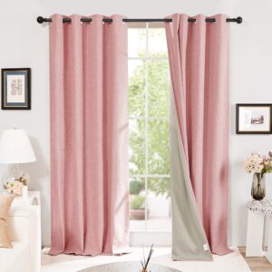 Deconovo Energy Saving Total Blackout Curtains Eyelet Energy Saving Thermal Curtains Faux Linen Curtains for Living Room Blush Pink W52 x L84 One Pai