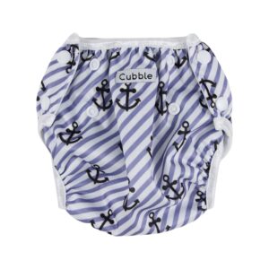 Cubble Reusable Swim Nappy for Newborn and Toddlers | Adjustable with 3-Layer Protection (Anchor Stripes)