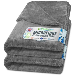 Towelogy® 2 Pack Premium Extra Large Car Drying Towel Edgeless Thick Dual Absorbency 40x60cm Cleaning & Detailing Towels (Grey)