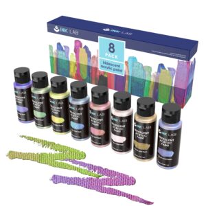 INK LAB Iridescent Acrylic Paint 8 Colours Colour Shift Acrylic Paint High Viscosity Shimmer Paint Chameleon Colors Non Toxic for Artists Beginners on Rocks Crafts Canvas Wood