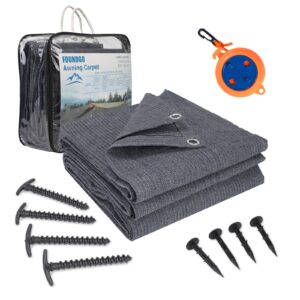 FoundGo Awning Carpet with Eyelets [280g/m² HDPE] Outdoor Camping Carpet Breathable Awning Flooring including Carrying Bag T-Pins Steel Nails & Clothesline Blue/Grey 300x600cm