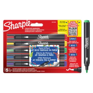 Sharpie Creative Marker Acrylic Paint Pens | Water-Based Paint Markers | No-Bleed Ink Writes on Most Surfaces | Bullet Tip | Assorted Colours | 5 Cou