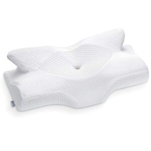 Elviros Cervical Contour Memory Foam Pillow for Neck Pain Orthopedic Neck Pillow for Shoulder Pain Ergonomic Head Neck Support Pillow for Side/Back/Stomach Sleepers with Removable Cover (White)