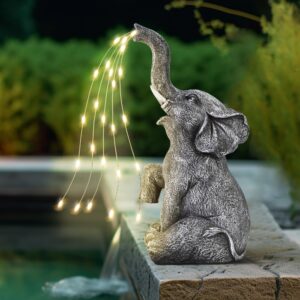 GIGALUMI Elephant Statue Garden Decoration Watering Elephant Figure Solar Powered LED Lights