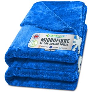Towelogy® 2 Pack Premium Extra Large Car Drying Towel Edgeless Thick Dual Absorbency 40x60cm Cleaning & Detailing Towels (Blue)